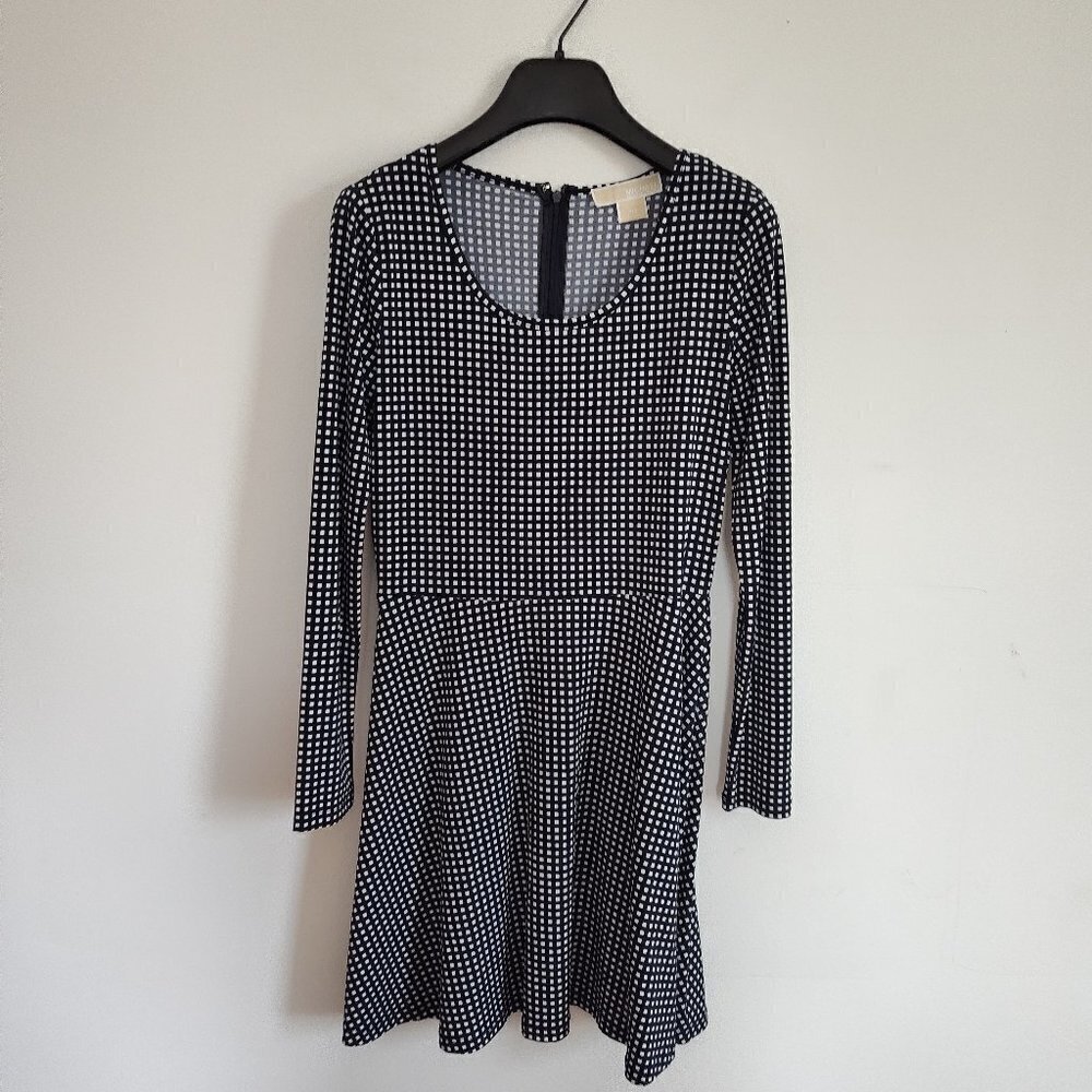 Ladies Petite SZ PS Michael Kors Navy/White Check Fit & Flare Dress
